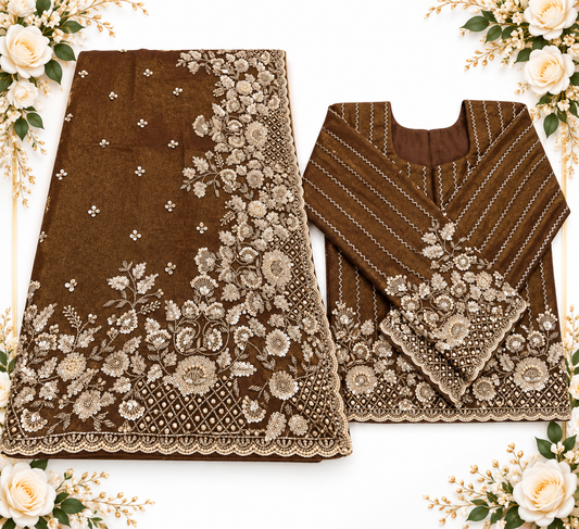 Mocha Luxe Embroidered Saree, available in any colour to order