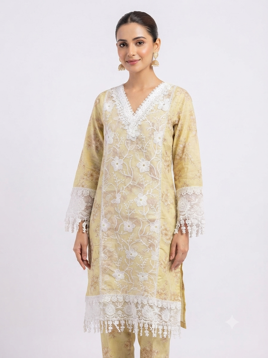 Yellow cotton lace suit