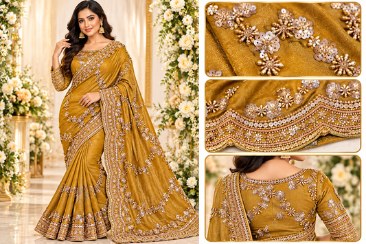 VIRAL MUSTARD ON VICHITRA SILK FABRIC