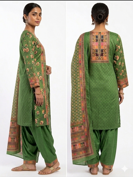 Women's Green Printed Salwar Suit with Dupatta