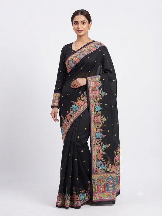 Embroidered Black Saree