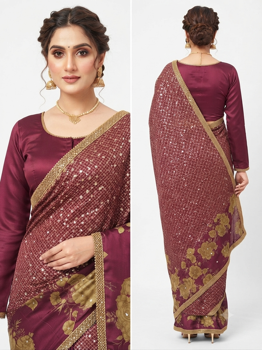 VIRAL MEHENDI SAREE PLUM