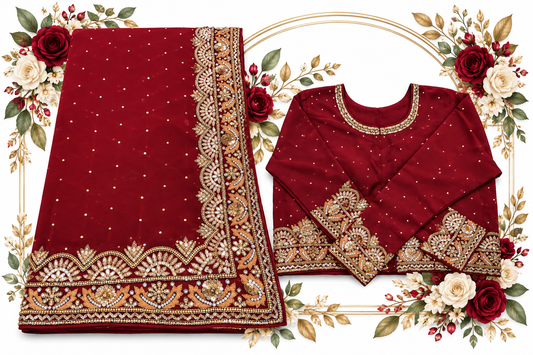 Royal Maroon Luxury Embroidered Saree ✨